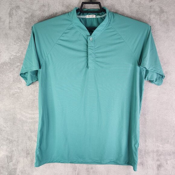 Mens Turquoise Striped Coofandy Polo Shirt Short Sleeve Polyamide Spandex Size L - Picture 2 of 11